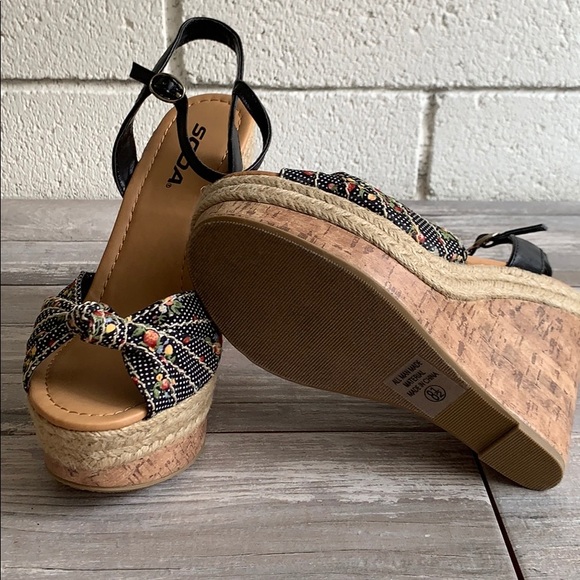 Black multi print espadrille cork platform wedge - Picture 5 of 5